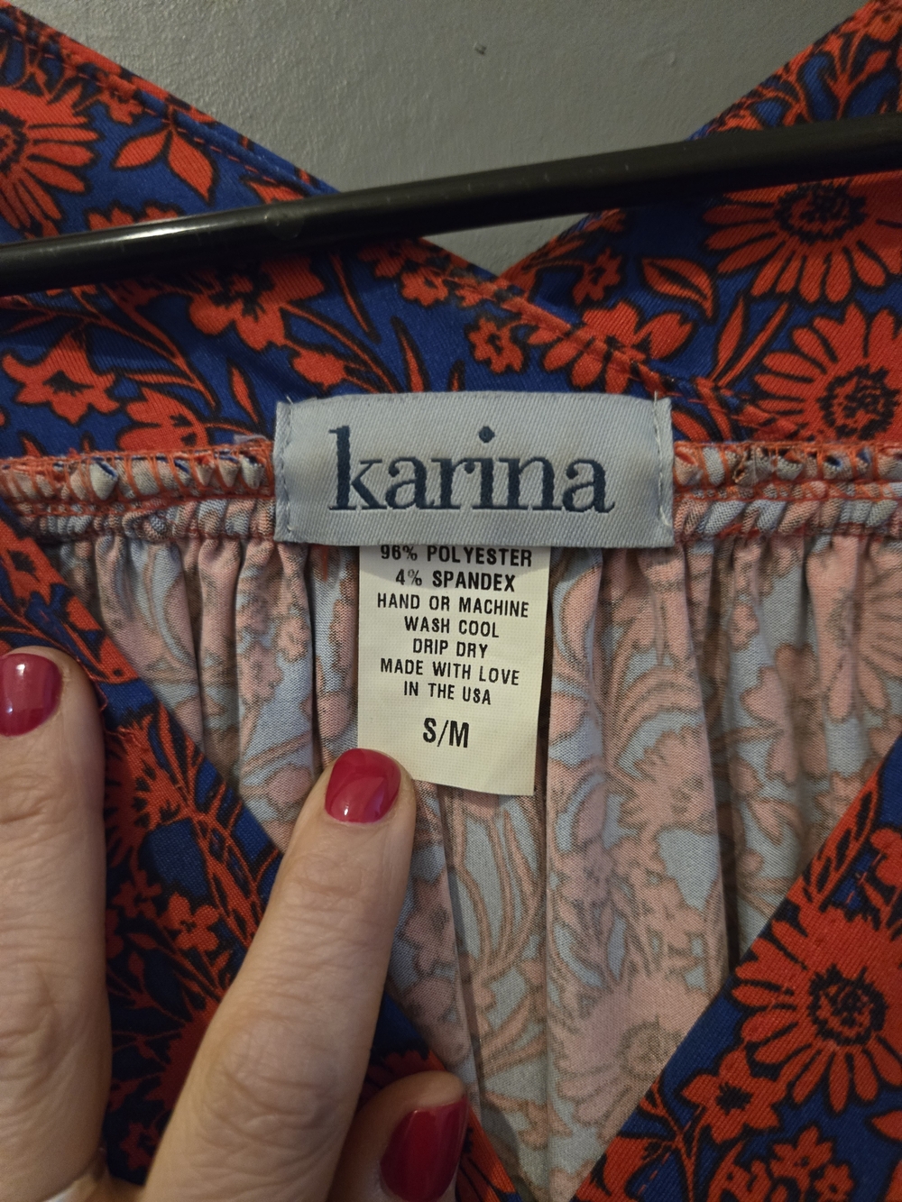 V-Neck Midi Dress in Red Floral on Blue - Picture 2 of 3